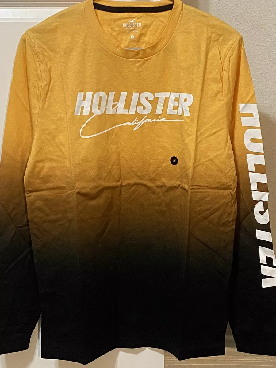 Hollister Men's X-Large Size Long Sleeves Yellow and Black Ombre Graphic  Tee.