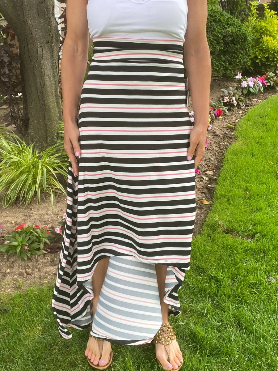 LULAROE OLIVIA HI LOW MAXI YOGA STRIPE SLINKY B W SKIRT STRAPLESS