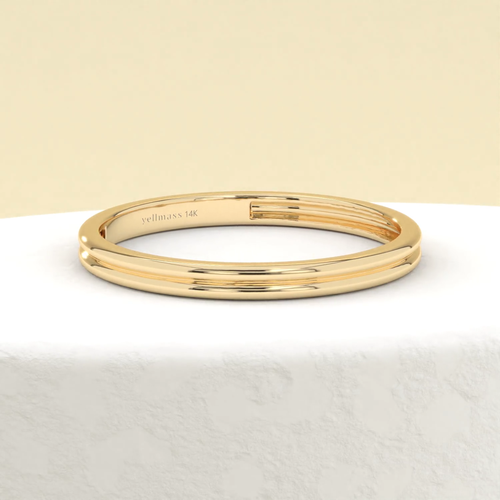 Double Band Ring 14K Solid Yellow Gold Minimalist Stacking Wedding Band for Her - Video 1 of 1