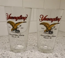 2 Vintage Yuengling Beer America's Oldest Brewery Eagle Pint Beer Glasses EUC