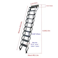 Al-Mg Alloy Attic Pull Down Loft Ladder Stairs, Scissor Structure Wall Mounted F