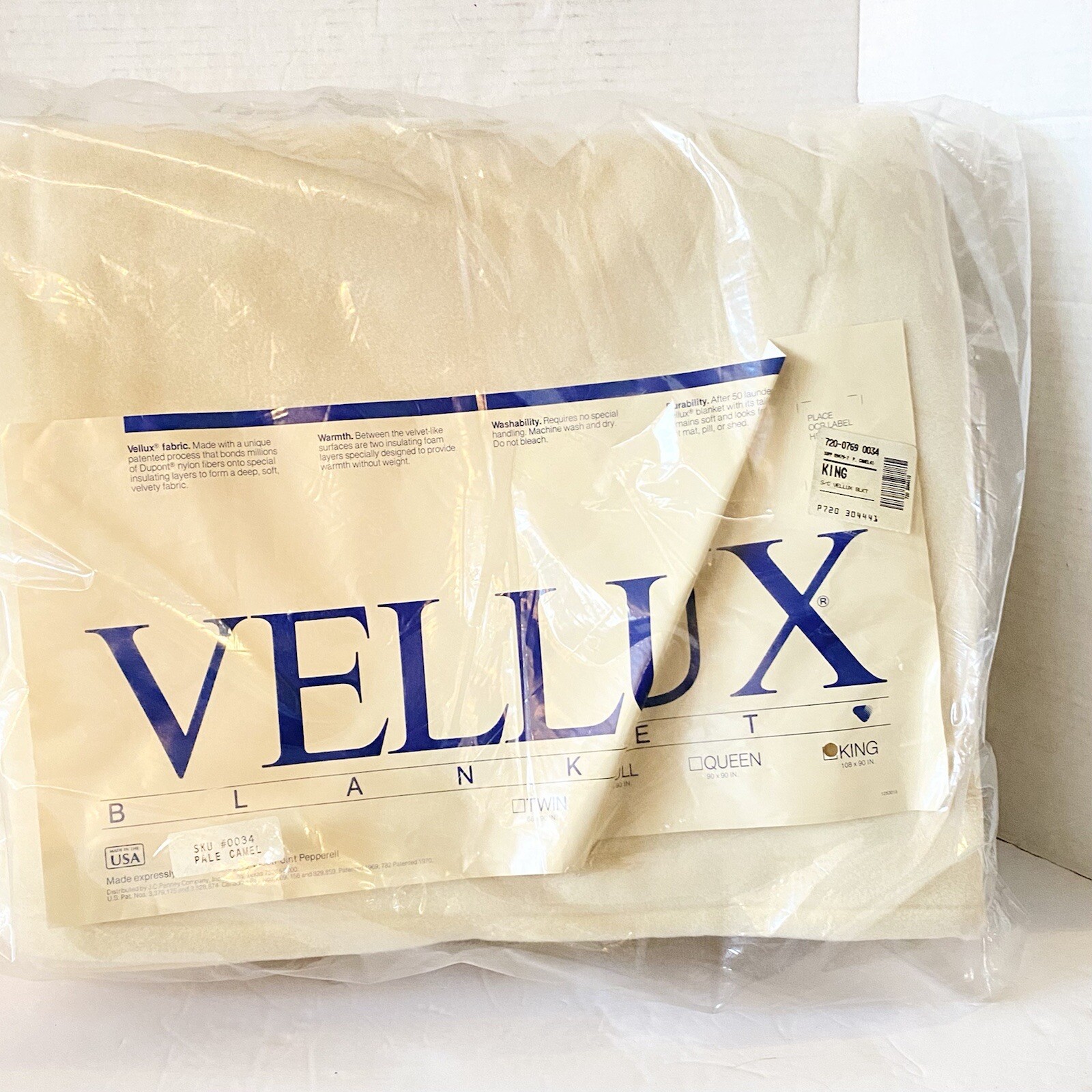 Vintage ORIGINAL West Point Pepperell VELLUX Blanket King Pale Camel