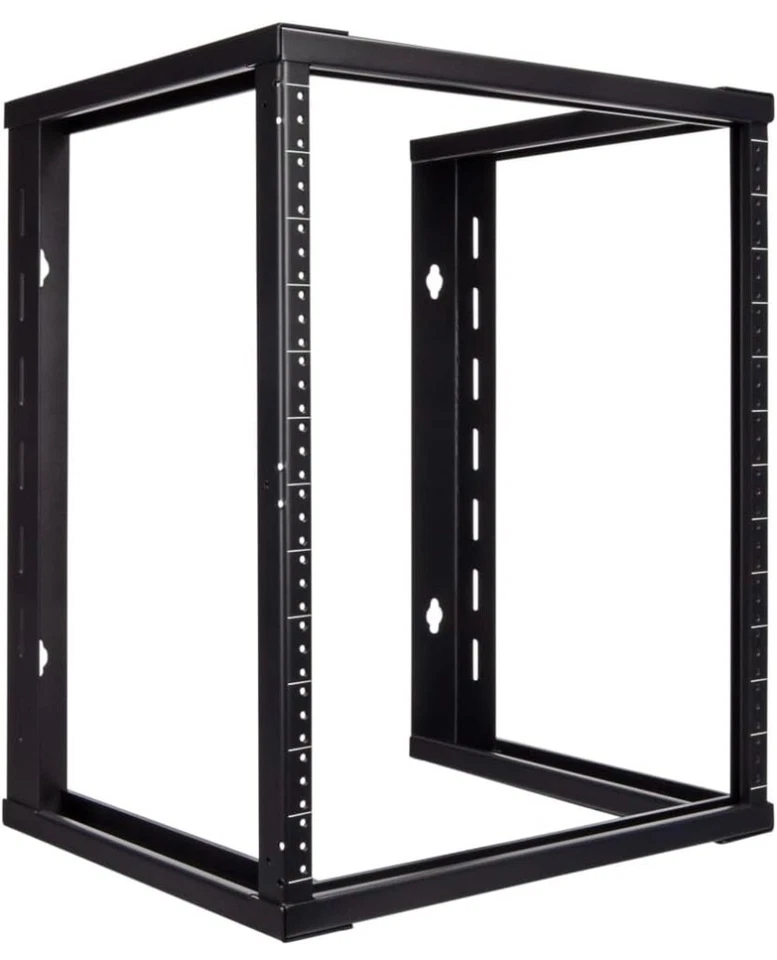 NavePoint 12U for 19" IT Server Open Frame Wall Mount Rack & 2 Vented 2U Shelves - Image 2 of 4