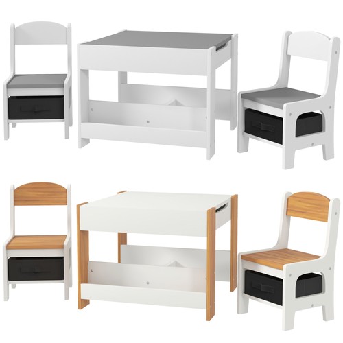 Qaba 3PCs Kids Table and Chair Set with Blackboard & Storage
