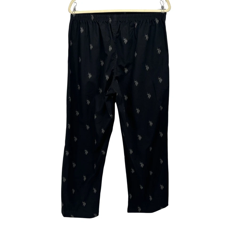 NEW US Polo Assn Mens Large Pajama Pants Trouser Crop Logo Print Black - Image 4 of 4
