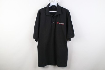 Vintage Mens XL Faded Spell Out Yokohama OTR Tires Racing Knit Polo Shirt Black
