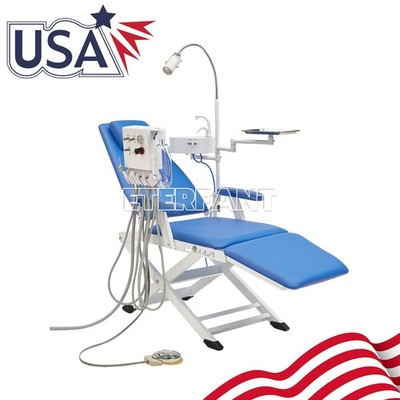 Dental Mobile Chair Exam Folding Silla +LED Light Lamp+Tray/Unit Air Turbine