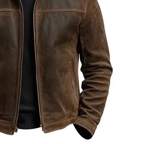 Men’s Motorcycle Vintage Cafe Racer Distressed Brown Real Leather Jacket. - Image 3 of 4