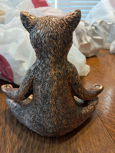 Bronze Yoga Cat Lotus Meditation Position Zen Figurine Poly Resin Statue 7" X 8" - Picture 4 of 11