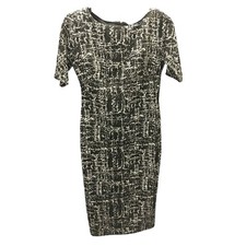 MAGGY LONDON Black White Textured Sheath Dress Short Sleeve Knee Length Size 2