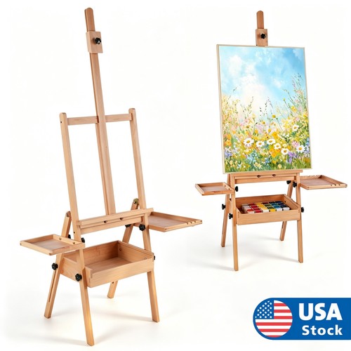Large Wood H-Frame Easel Adjustable Artist Easel Stand for Painting and Display