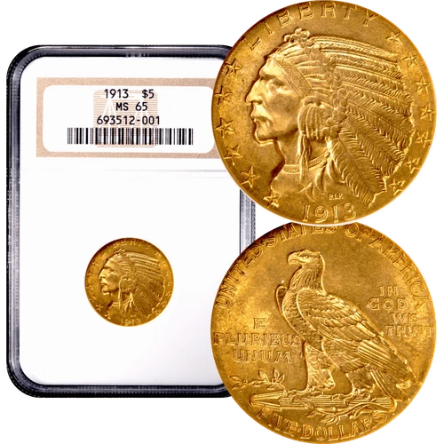 1913 Indian Gold Half Eagle $5 NGC MS65 