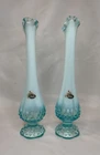 Vintage Fenton Blue Opalescent Hobnail Bud Vase 11" Lot of 2
