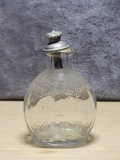 Holy Water Embossed Glass Bottle Antique w/ Silver Crown Top Cross Altar Font
