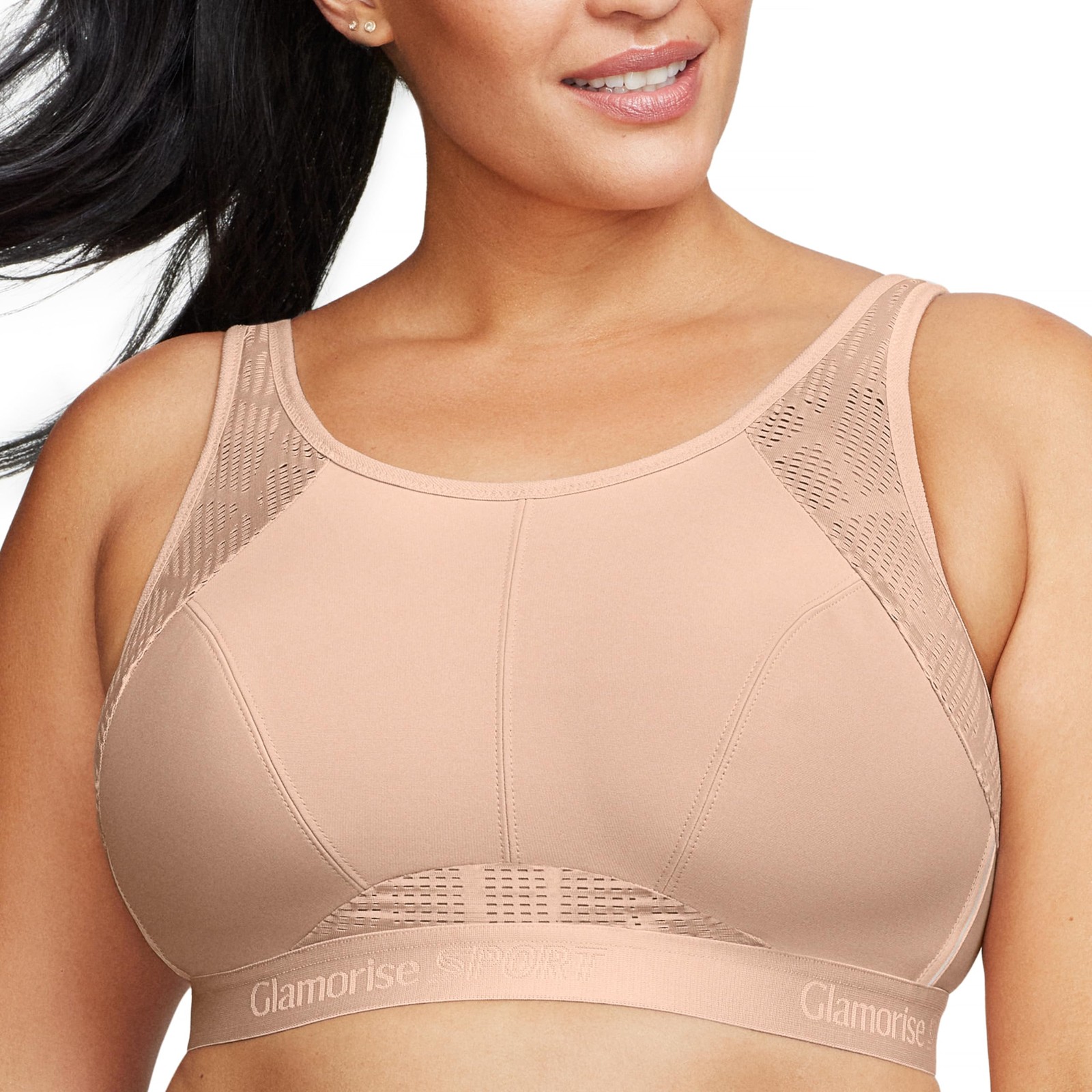 Plus Size Plus Size Breathable Mesh Non Wired Sports Bra No. 1068, Skin, 85H