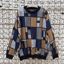 Vintage 90s grandpacore dark neutral colorblock windowpane sweater XL 