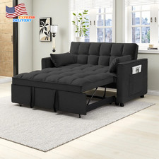 54" Convertible Sleeper Sofa Bed Pull Out Loveseat Couch with Storage Pocket NEW