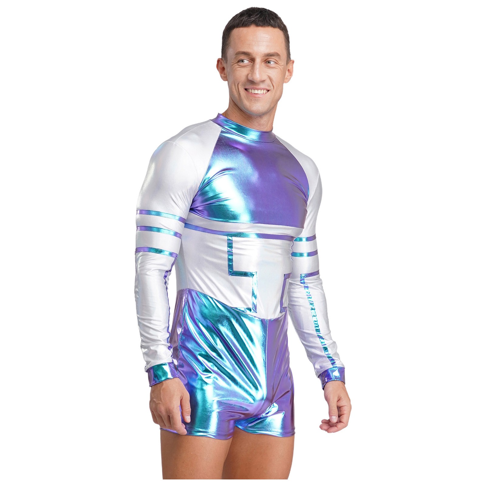 Mens Cospaly Shiny Outfits Romper Outerspace Role Play Astronaut Masquerade