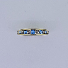9ct Gold Blue Topaz & Diamond Channel Set Half Eternity Band Ring, UK Size R½