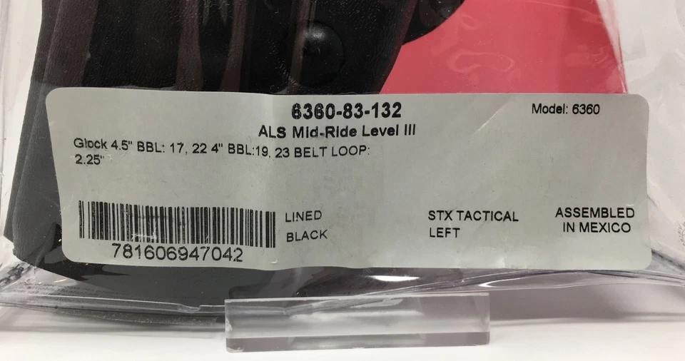 Safariland 6360 ALS/SLS Level-3 LH Duty Holster, GLOCK 17 22 19 23 - LEFT HAND - Image 2 of 4