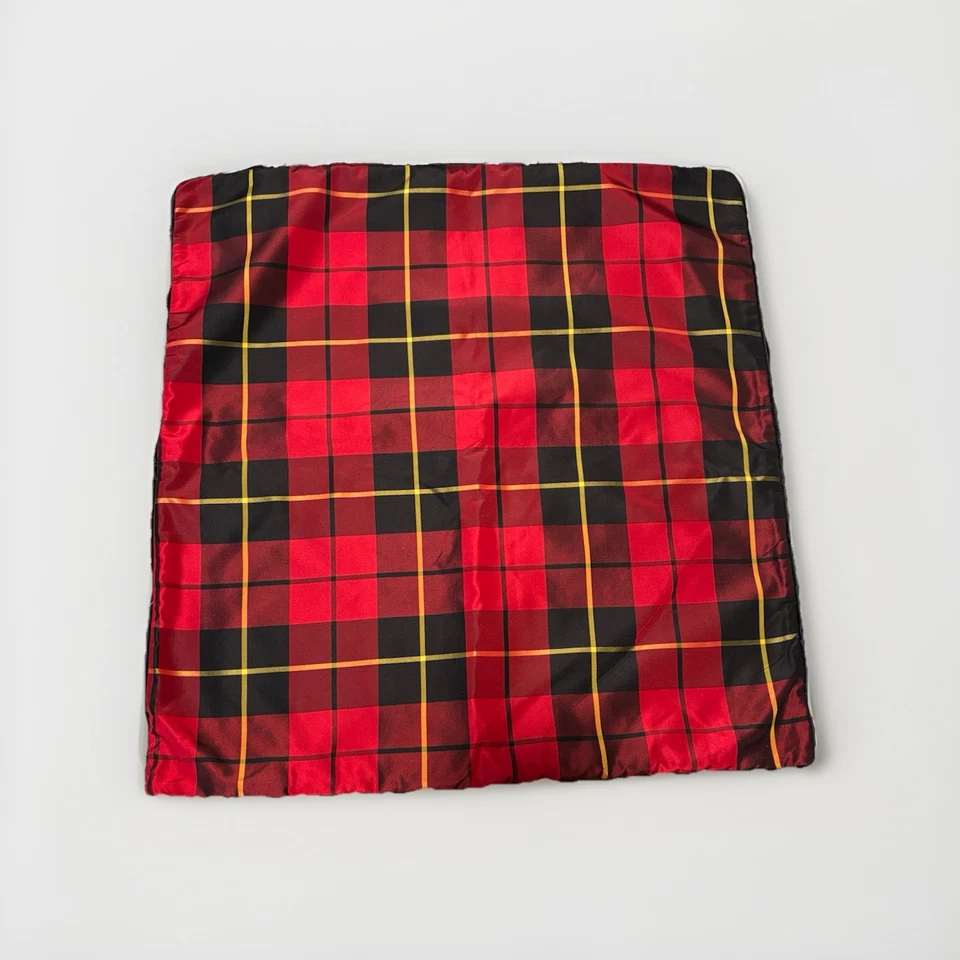 Christmas Red Plaid Silky Pillow Covers Square W/Black Piping Zip Close - Image 3 of 4