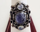 Designer Nicky Butler "NB" IOLITE AMETHYST MOONSTONE STERLING .925 Ring SZ 8