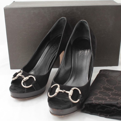 GUCCI Pumps Heel Horsebit Suede Black EU35.5/US5.5 50940c - Picture 13 of 24