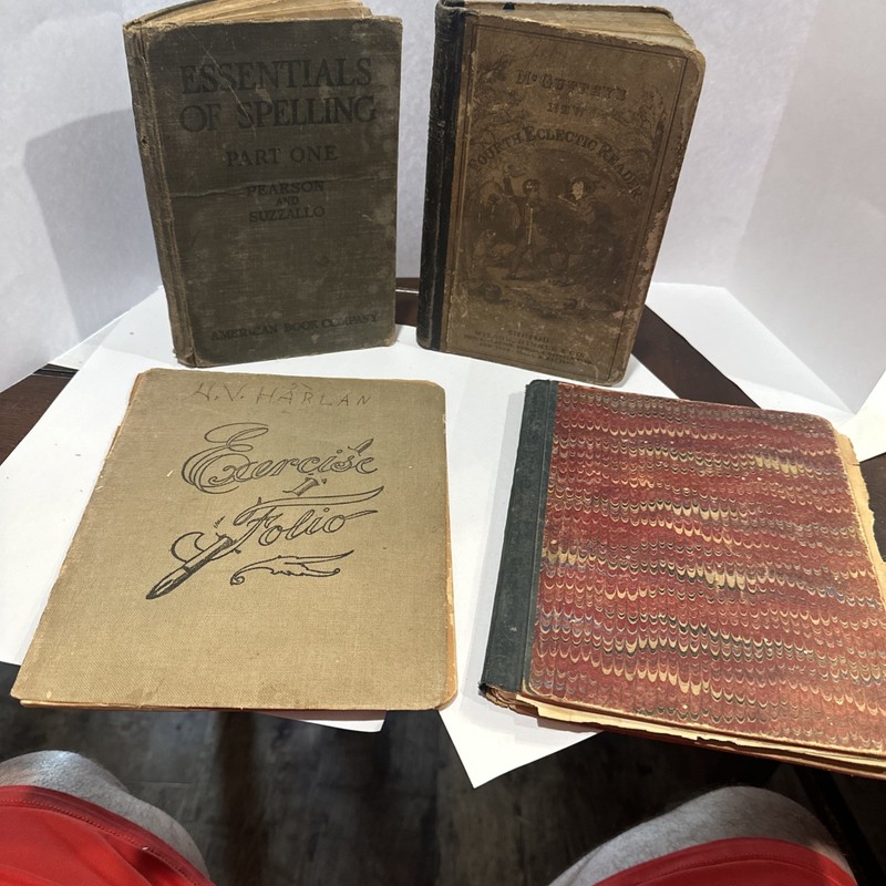 Vintage School Textbooks And Student Handwritten Notebooks C. 1900 (4 Items)