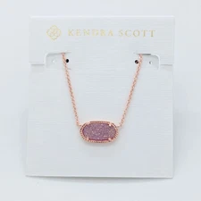 New Kendra Scott Elisa Rose Gold Pendant Necklace in Purple Drusy