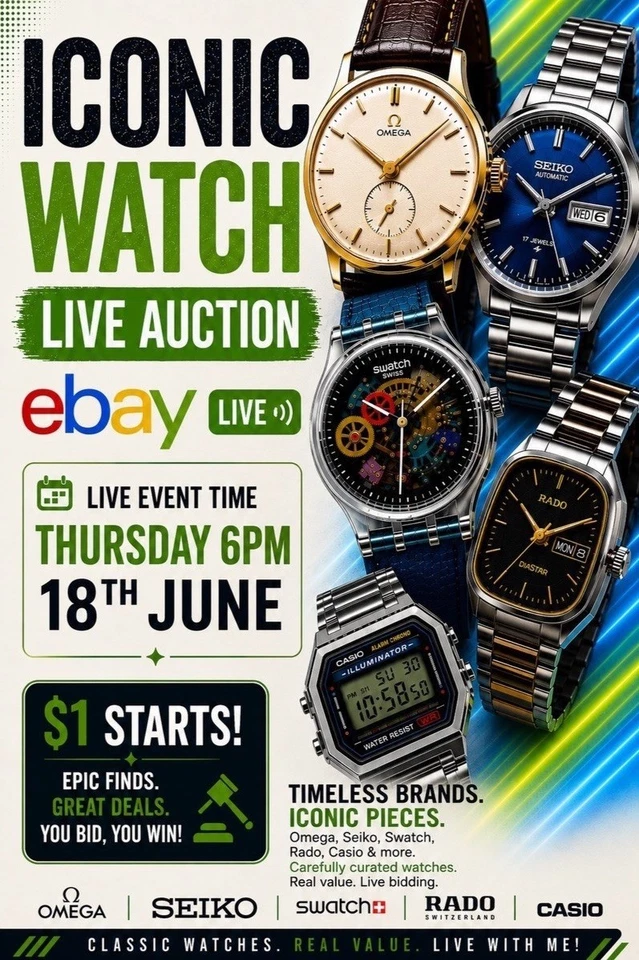 $1 Starts Iconic Watches: Omega Swatch Seiko Rado Casio