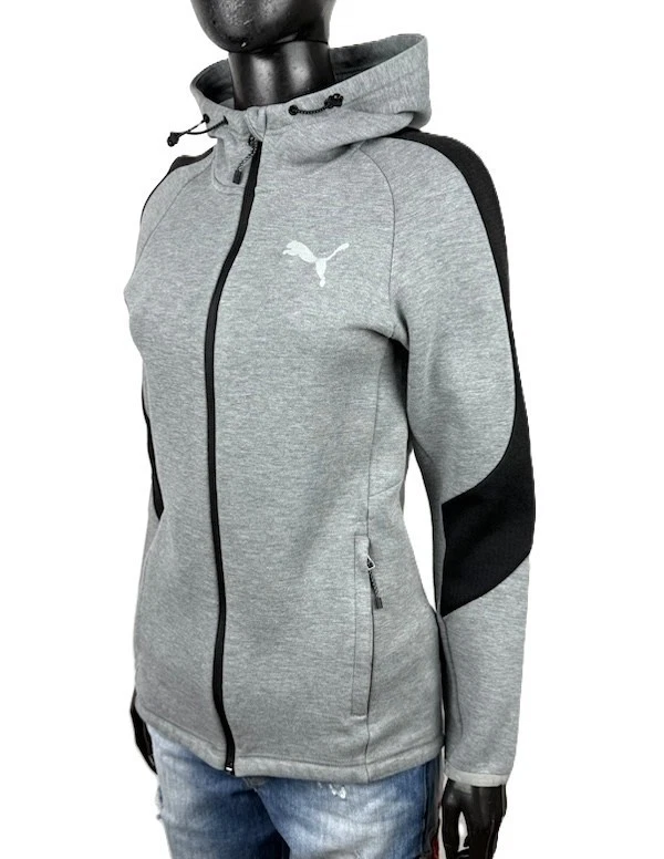 Puma sweat-shirt technique femme XS gris capuche zippée inserts noirs sacs - Photo 4/4
