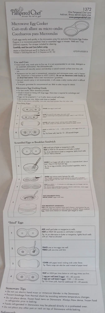Pampered Chef Stoneware Egg Cooker Microwave #1372 Poached,  Fried, Scrambled