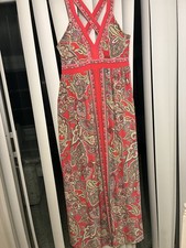 INC Women Orange Tan Paisley MaxiDress VNeck L Racerback Beach Cruise Resortwear