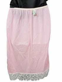 Pink Skirt Half Slip W/ Floral Embroidery & Lace Trim Vintage 60s/70s Coquette L