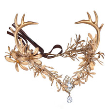 Gold Fairy Antler Crown - Woodland Flower Deer Horns Headpiece Elf Forest Ciecle