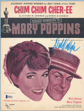 Signed DICK VAN DYKE Original Mary Poppins Chim Chim Cher-Ee Sheet Music PSA/DNA