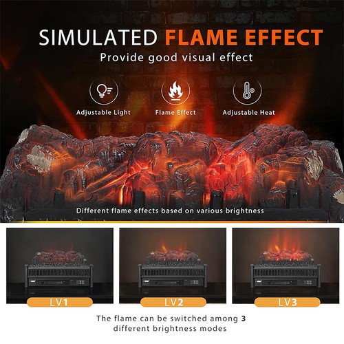 23" Electric Fireplace Log Set Heater House Realistic Flame Ember Bed w/ Remote - Picture 3 of 8