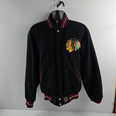 JH Design NHL Chicago Blackhawks Wool Blend Varsity Jacket L 4412 reversible
