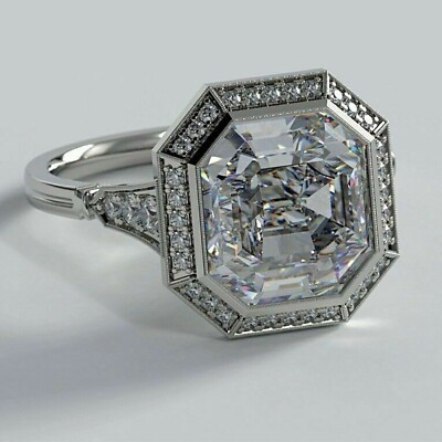 2.50Ct Asscher Simulated Diamond Engagement Bridal Ring 14k white Gold Plated