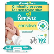 Pampers Sensitive Wipes   Hypoallergenic, unscented, 192 wipes 3 packs .