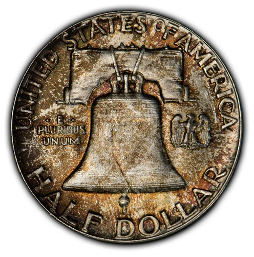 1951 50c Franklin Half Dollar - Rainbow Color Toning - NGC MS 66 FBL - X583