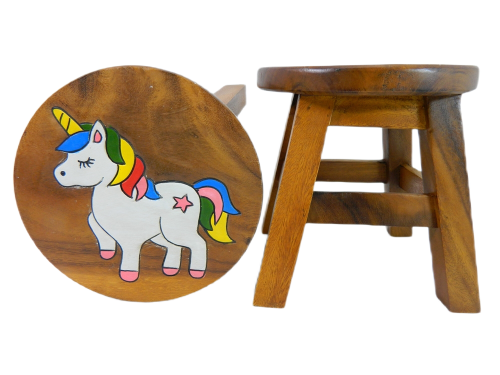 Childs Childrens Wooden Stool Step - Walking Unicorn