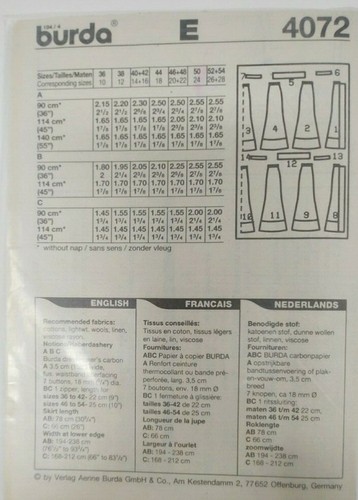 Burda 4072 Misses Skirts Sewing Pattern Plus Sizes 10-28 - Picture 4 of 4