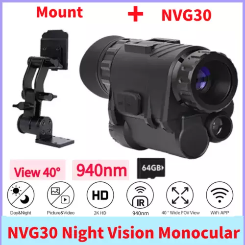 NVG30 Night Vision Goggles Monocular Infrared 1920x1080p WiFi Hunting Wide View - Picture 2 of 15