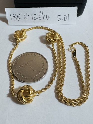 Pure New 18K 750 Dubai Gold Knot Love Necklace 15.5-16 Inch 5g 2mm - Picture 11 of 24
