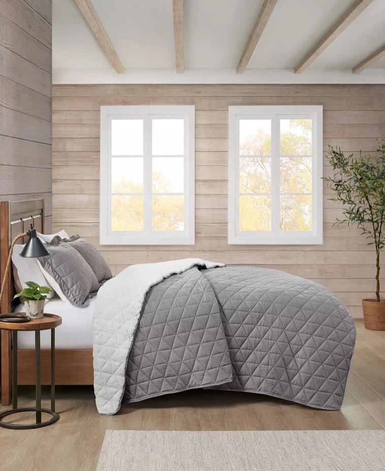 PREMIER COMFORT Juego de Edredón Reversible Estampado Espiga Piel Sintética Gris Completo/Reina Foto 2 de 2