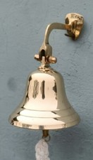 Brass Bell Polished Nautical Hanging Door Bell - With Wall Mount Bracket