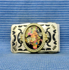 Western Dress Belt Buckle Ionalite Cowboy Cowgirl Vtg 80s Gems By Jim USA.TYC570