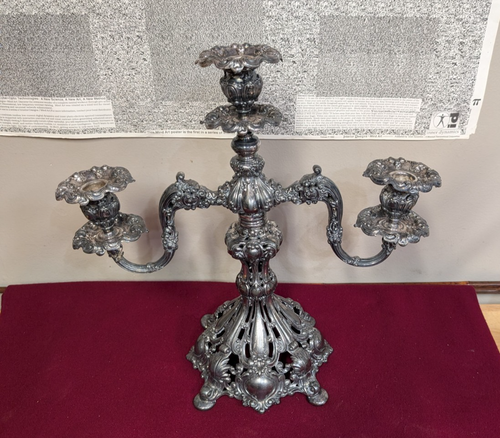 Reed & Barton 800 Candelabra Silverplate Renaissance 3 Candle Holder Pair - Picture 6 of 19