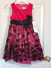Rare Editions Girls Sz 6 Pink Velvet Black Satin Mesh Floral Sparkle Party Dress